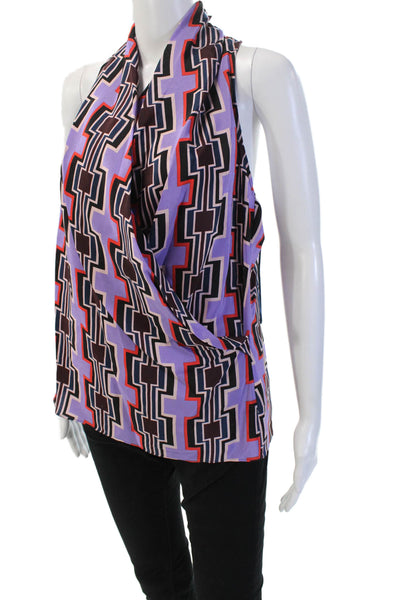 Trina Turk Women Sleeveless Silk Geometric Blouse Black Size M