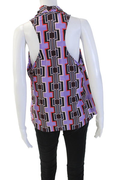 Trina Turk Women Sleeveless Silk Geometric Blouse Black Size M