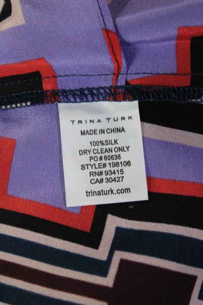 Trina Turk Women Sleeveless Silk Geometric Blouse Black Size M