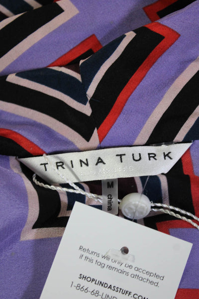 Trina Turk Women Sleeveless Silk Geometric Blouse Black Size M