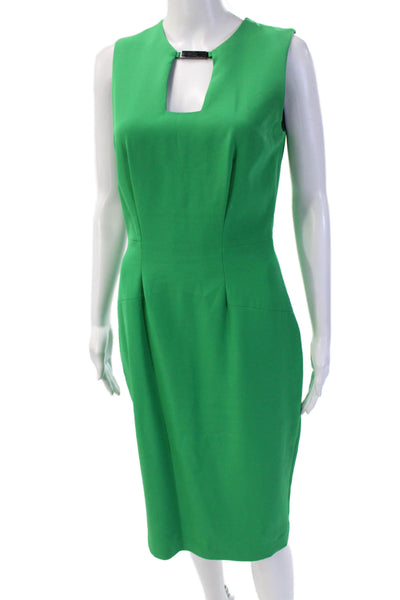 Debbie Shuchat Womens Sheath Dress Green Sleeveless Buckle Mid-Calf Size 6