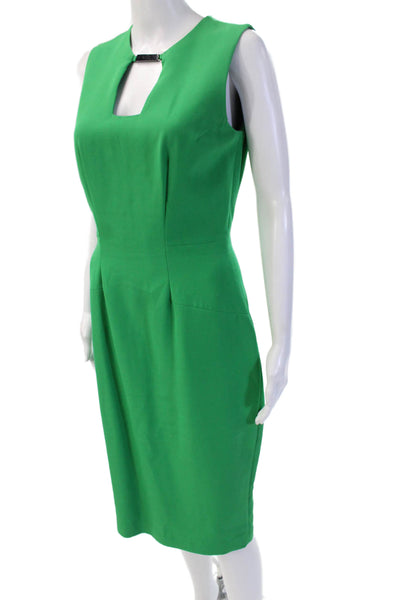 Debbie Shuchat Womens Sheath Dress Green Sleeveless Buckle Mid-Calf Size 6