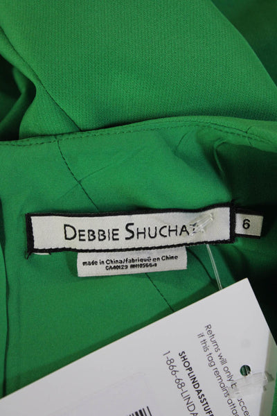 Debbie Shuchat Womens Sheath Dress Green Sleeveless Buckle Mid-Calf Size 6