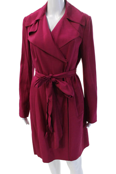 Elie Tahari Women Purple Collared Long Sleeve Trench Coat Polyester Size M
