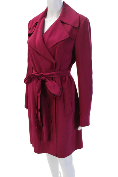 Elie Tahari Women Purple Collared Long Sleeve Trench Coat Polyester Size M