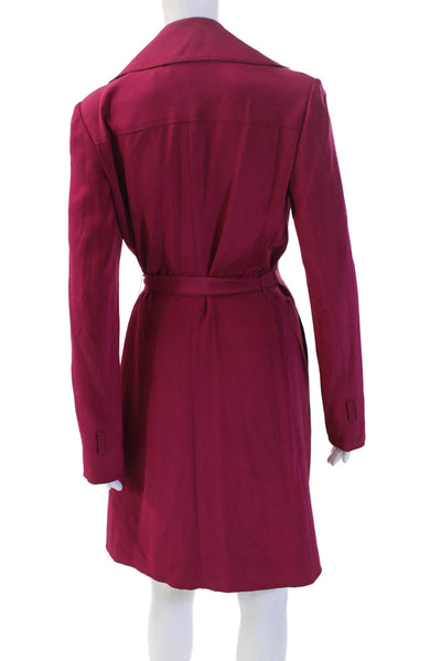 Elie Tahari Women Purple Collared Long Sleeve Trench Coat Polyester Size M