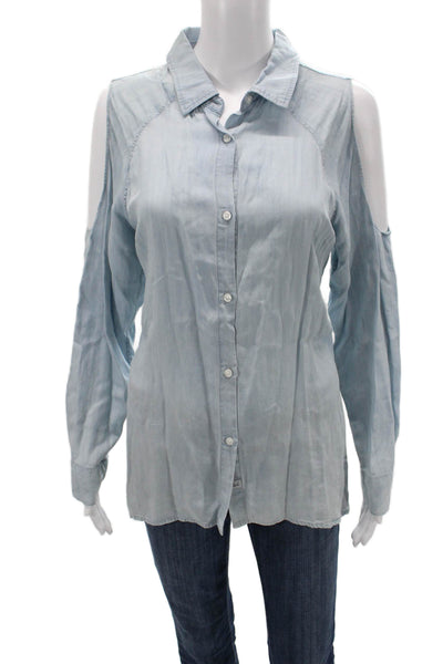 Rails Women Light Blue Rayon Collared Button Up Long Sleeve Petite Size S