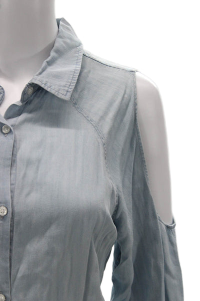 Rails Women Light Blue Rayon Collared Button Up Long Sleeve Petite Size S