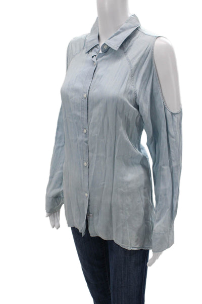 Rails Women Light Blue Rayon Collared Button Up Long Sleeve Petite Size S