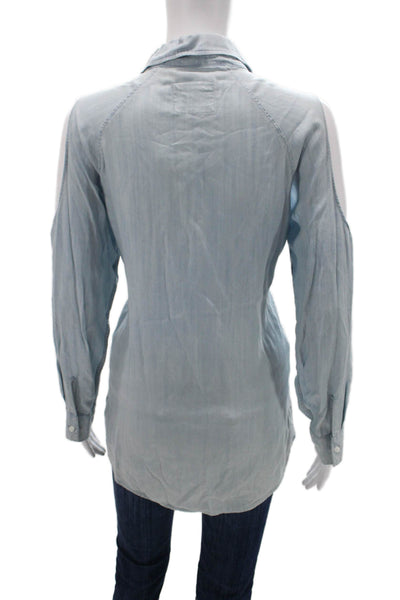 Rails Women Light Blue Rayon Collared Button Up Long Sleeve Petite Size S