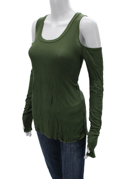 Michael Lauren Womens Army Green Cotton Long Sleeve Round Neck Top Size M