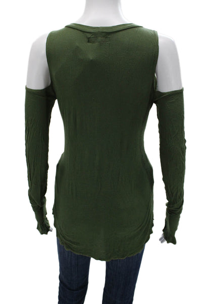 Michael Lauren Womens Army Green Cotton Long Sleeve Round Neck Top Size M