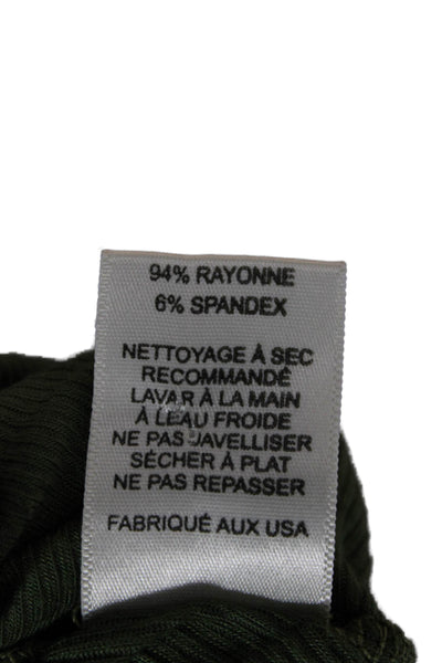 Michael Lauren Womens Army Green Cotton Long Sleeve Round Neck Top Size M