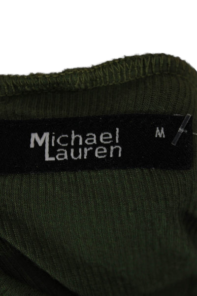 Michael Lauren Womens Army Green Cotton Long Sleeve Round Neck Top Size M