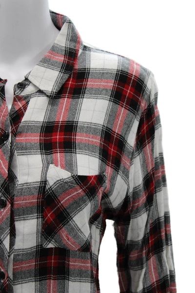 Rails Women Plaid Collared Button-Up Shirt Black Rayon Long Sleeve Size L