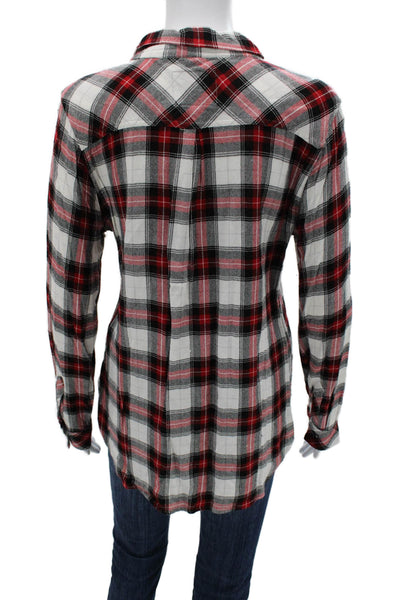 Rails Women Plaid Collared Button-Up Shirt Black Rayon Long Sleeve Size L