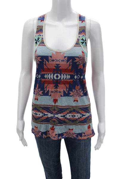 Denim & Supply By Ralph Lauren Women Aztec Blue Sleeveless Tank Neck Size M