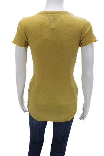 Chaser Womens Basic Lace Up Yellow Short Sleeve Round Neck T-Shirt Size M