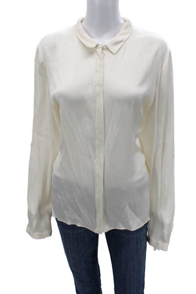 Elie Tahari Women Collared Button Up Silk Blend Blouse Long Sleeve Beige Size XL