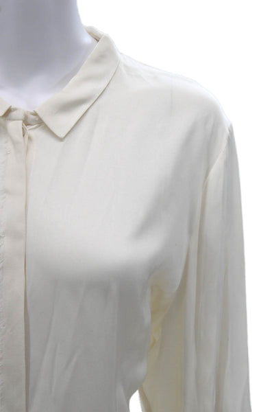 Elie Tahari Women Collared Button Up Silk Blend Blouse Long Sleeve Beige Size XL