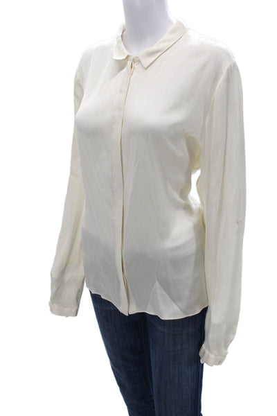 Elie Tahari Women Collared Button Up Silk Blend Blouse Long Sleeve Beige Size XL