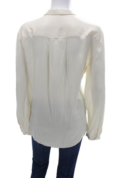Elie Tahari Women Collared Button Up Silk Blend Blouse Long Sleeve Beige Size XL