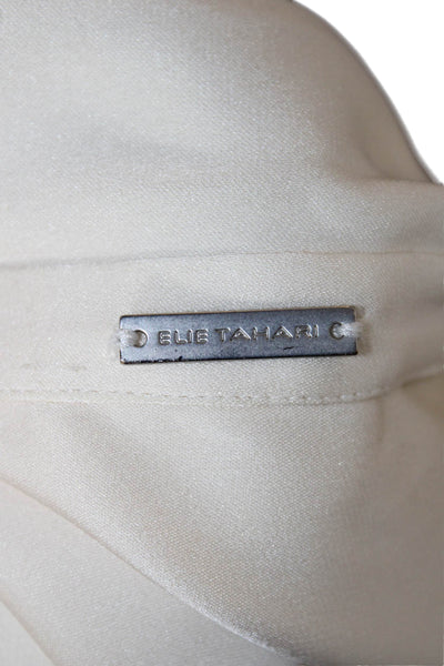 Elie Tahari Women Collared Button Up Silk Blend Blouse Long Sleeve Beige Size XL