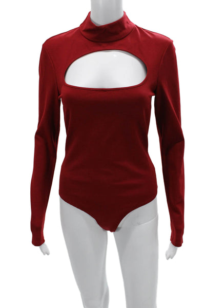LPA Women Red Mock Neck Long Sleeve Jumpsuit Size M