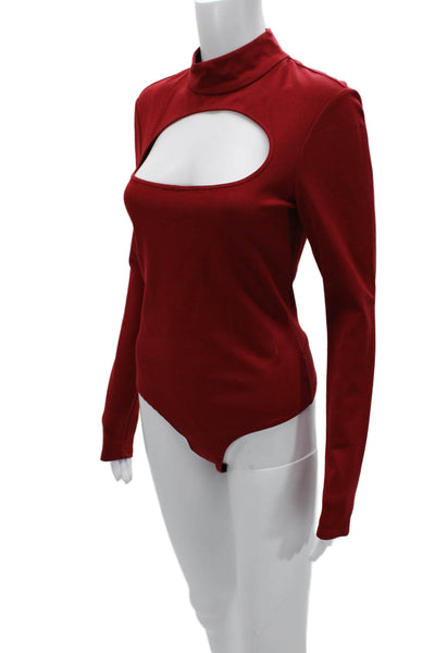 LPA Women Red Mock Neck Long Sleeve Jumpsuit Size M
