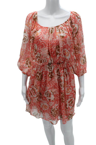 Tanya Taylor Women Blouson Mini Floral Square Neck Dress Orange Size 14
