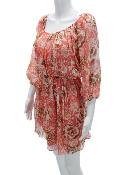Tanya Taylor Women Blouson Mini Floral Square Neck Dress Orange Size 14