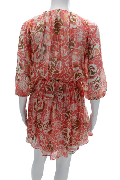 Tanya Taylor Women Blouson Mini Floral Square Neck Dress Orange Size 14