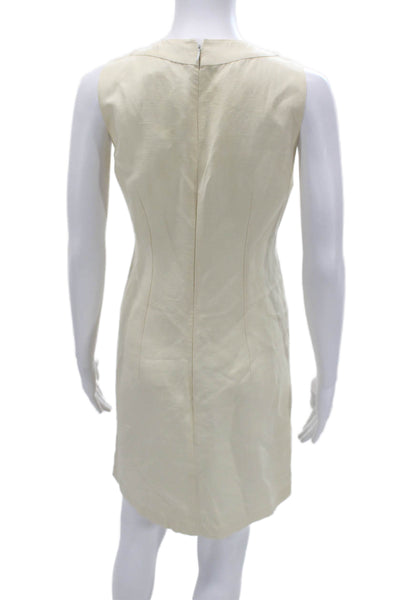 Andrew Gn Women Shift Dress Beige Floral Sleeveless Round Neck Linen Size 4