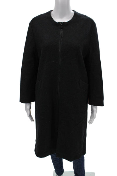 Hache Women Overcoat Black Zip Long Sleeve Round Neck Size 40