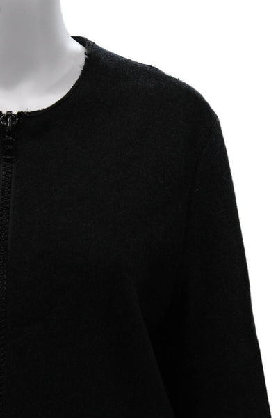 Hache Women Overcoat Black Zip Long Sleeve Round Neck Size 40