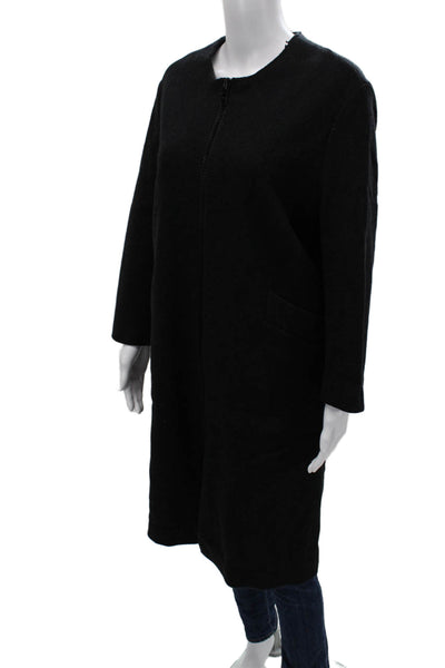 Hache Women Overcoat Black Zip Long Sleeve Round Neck Size 40