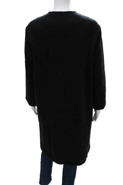 Hache Women Overcoat Black Zip Long Sleeve Round Neck Size 40