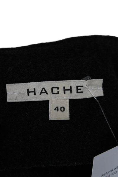 Hache Women Overcoat Black Zip Long Sleeve Round Neck Size 40