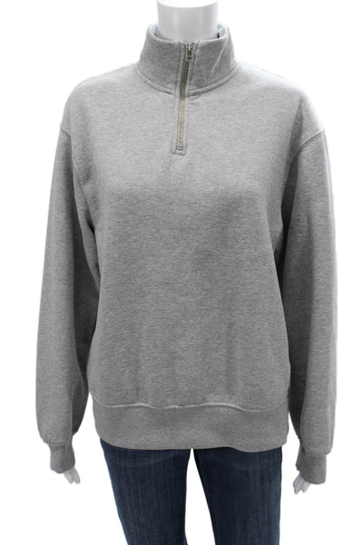 Zara Unisex Pullover Sweatshirt Gray Mock Neck Zip Long Sleeve Size S