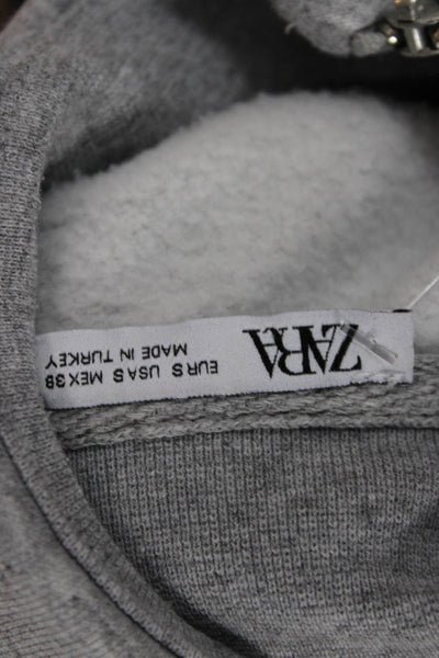Zara Unisex Pullover Sweatshirt Gray Mock Neck Zip Long Sleeve Size S