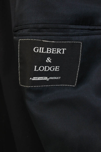 Gilbert & Lodge Mens Dark Blue Wool Suit Jacket Button Collared Size 44