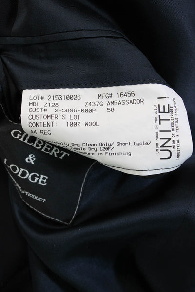 Gilbert & Lodge Mens Dark Blue Wool Suit Jacket Button Collared Size 44