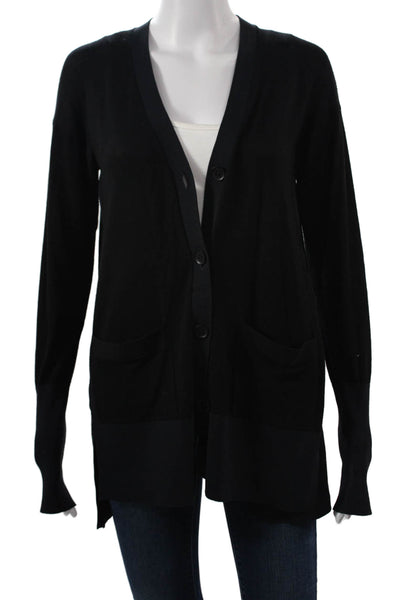 DKNY Unisex Cardigan Black Merino Wool V Neck Button Long Sleeve Size S