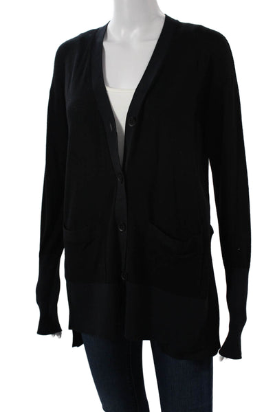 DKNY Unisex Cardigan Black Merino Wool V Neck Button Long Sleeve Size S