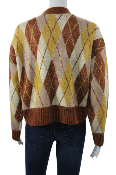 Design History Unisex Cardigan Brown Argyle V-Neck Button Long Sleeve Size M