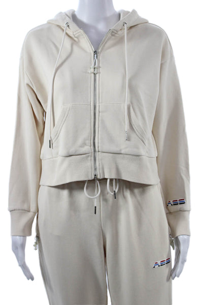 Adam Selman Unisex Full-zip Hoodie Beige Drawstring Cotton Polyester Size L