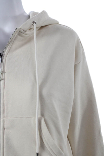 Adam Selman Unisex Full-zip Hoodie Beige Drawstring Cotton Polyester Size L