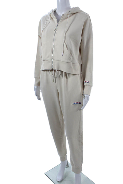 Adam Selman Unisex Full-zip Hoodie Beige Drawstring Cotton Polyester Size L