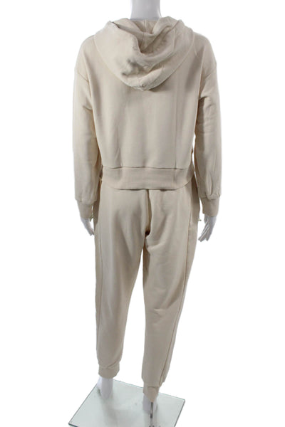 Adam Selman Unisex Full-zip Hoodie Beige Drawstring Cotton Polyester Size L