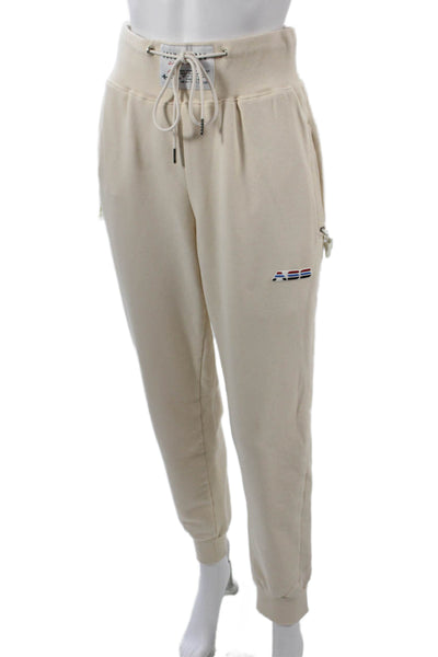 Adam Selman Unisex Full-zip Hoodie Beige Drawstring Cotton Polyester Size L